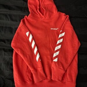 Off-White Red Hoodie with White Accents